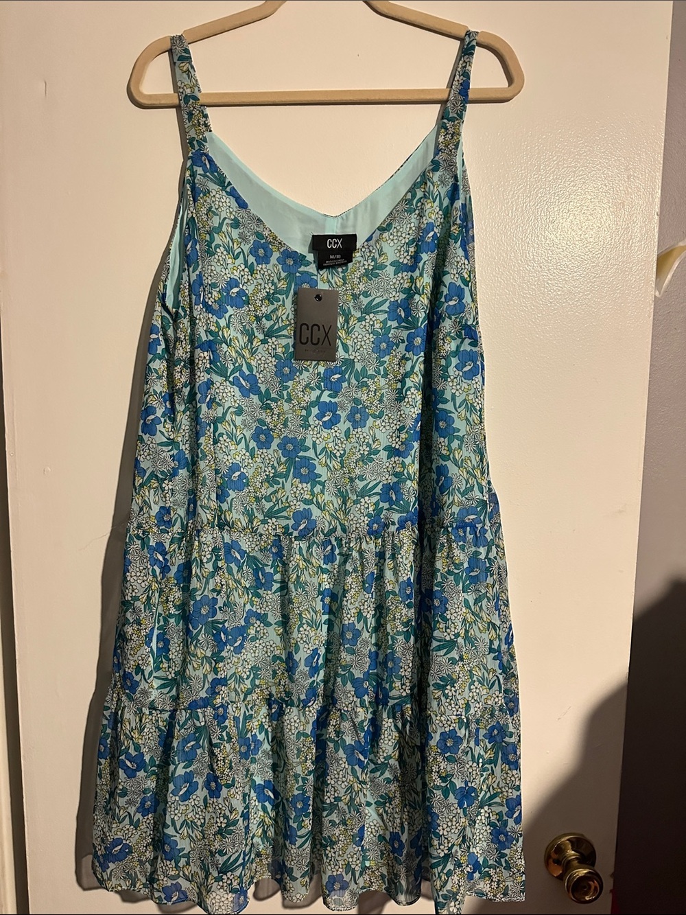 Blue and Mint Floral Tiered Mini Dress